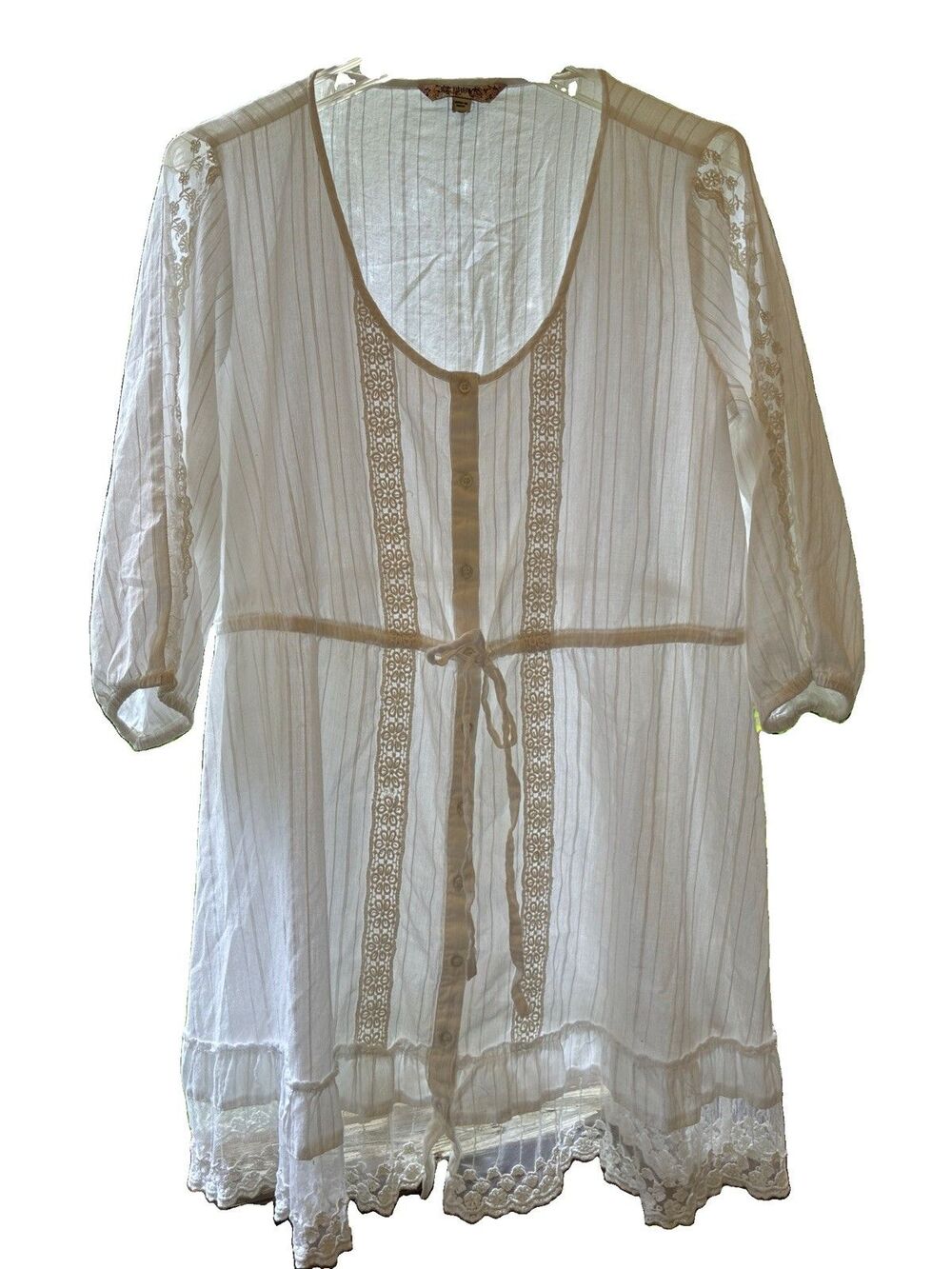 JOE BROWNS WHITE LACE Eyelet 3/4 SLEEVE BUTTON FRONT TOP Sz 18